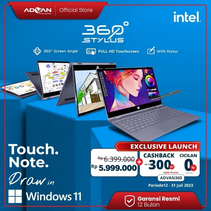 Advan Laptop Stylus In Touchscreen Intel I Fhd Ips