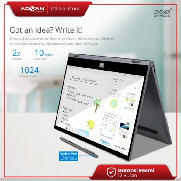 Advan Laptop 360 Stylus 2in1 Touchscreen Intel I3 141 Fhd Ips Advanid 8331