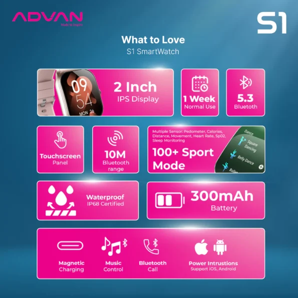 ADVAN Smartwatch SE1 AI Voice Assistant IPS 1.83" Bluetooth Call Waterproof IP68 - Image 2